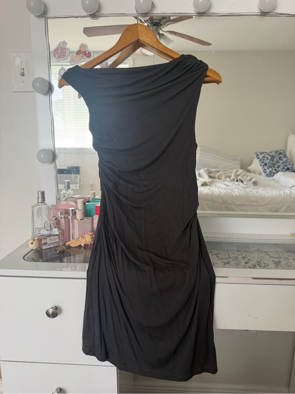 Bec + Bridge black mini dress with asymmetrical neckline